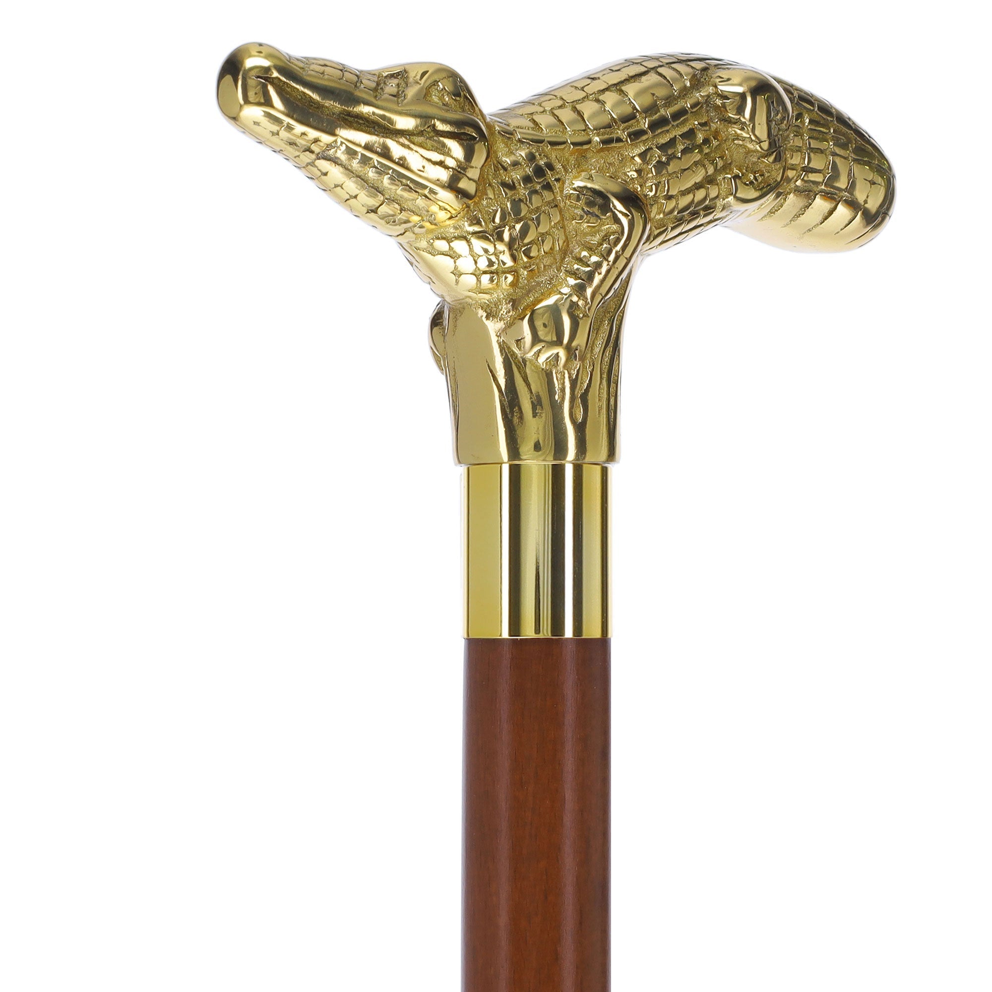 Scratch and Dent Brass Alligator Handle Walking Cane w/ Custom Shaft and Collar V2404 Wild Game Walking Canes - Tophatter Daily Deals