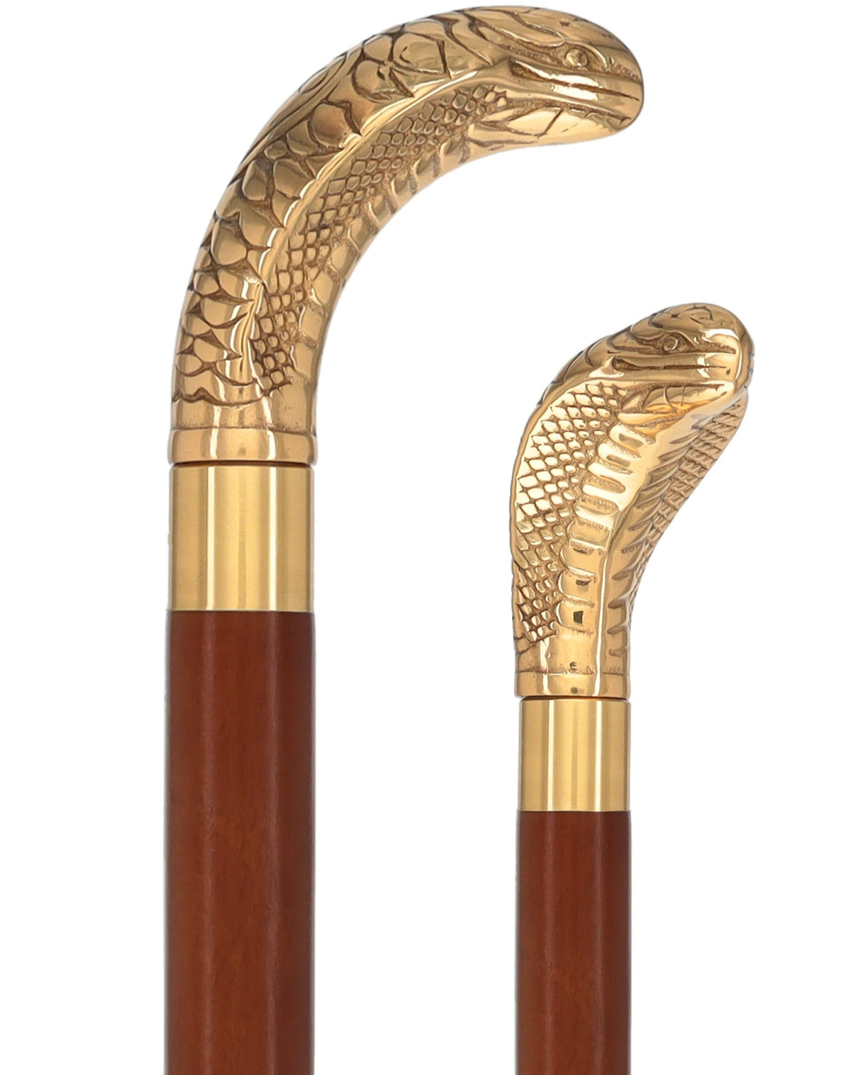 Premium Brass Snake Handle Walking Cane: Custom Shaft & Collar Brown Beechwood Snake Walking Canes - Tophatter Daily Deals