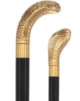 Premium Brass Snake Handle Walking Cane: Custom Shaft & Collar Black Beechwood Snake Walking Canes - Tophatter Daily Deals