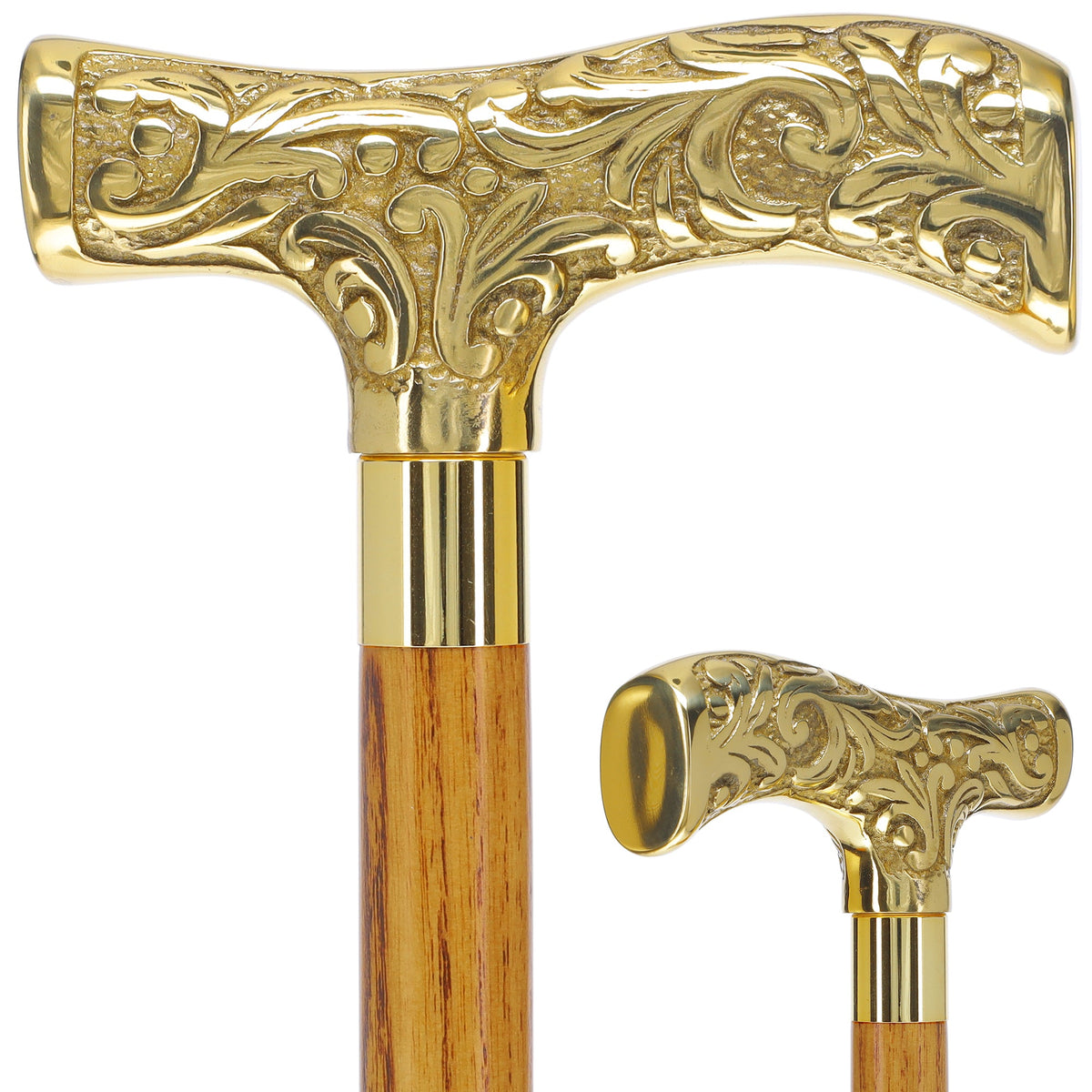 Premium Brass T-shaped Handle Walking Cane: Custom Shaft & Collar Brass Walking Canes - Tophatter Daily Deals