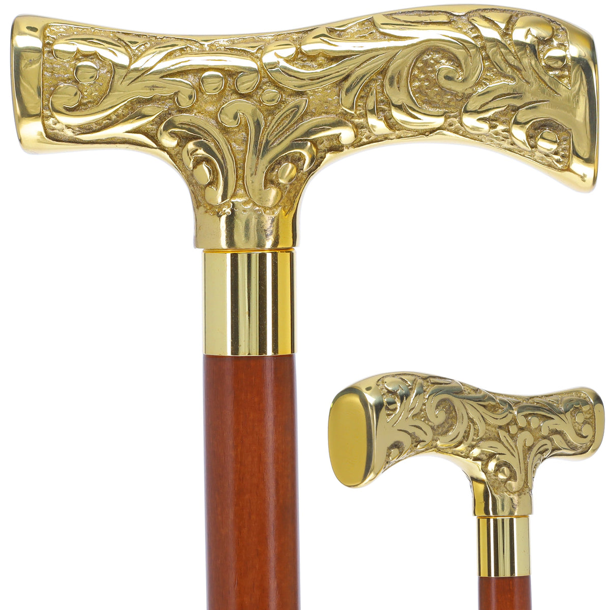 Premium Brass T-shaped Handle Walking Cane: Custom Shaft & Collar Brass Walking Canes - Tophatter Daily Deals