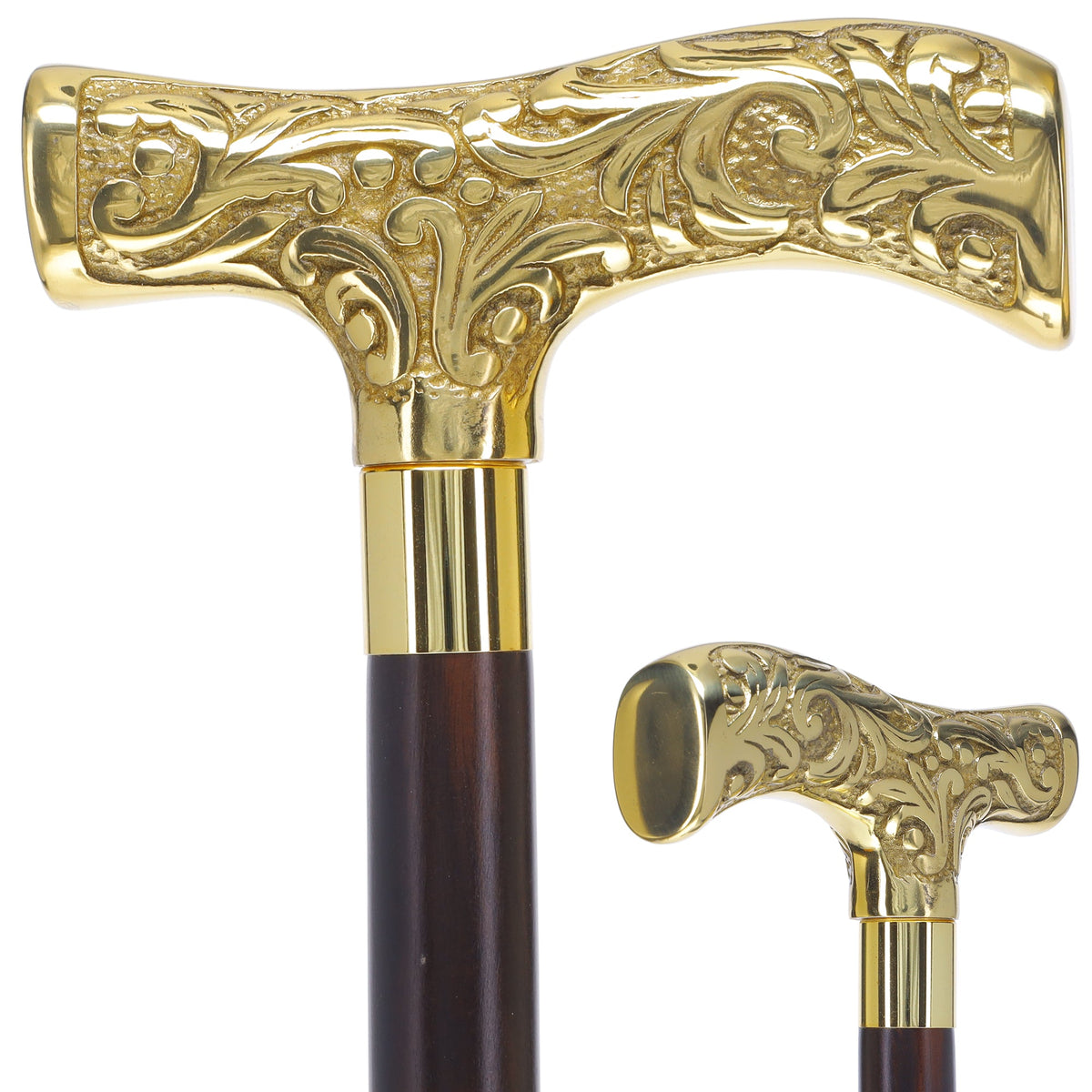 Premium Brass T-shaped Handle Walking Cane: Custom Shaft & Collar Brass Walking Canes - Tophatter Daily Deals