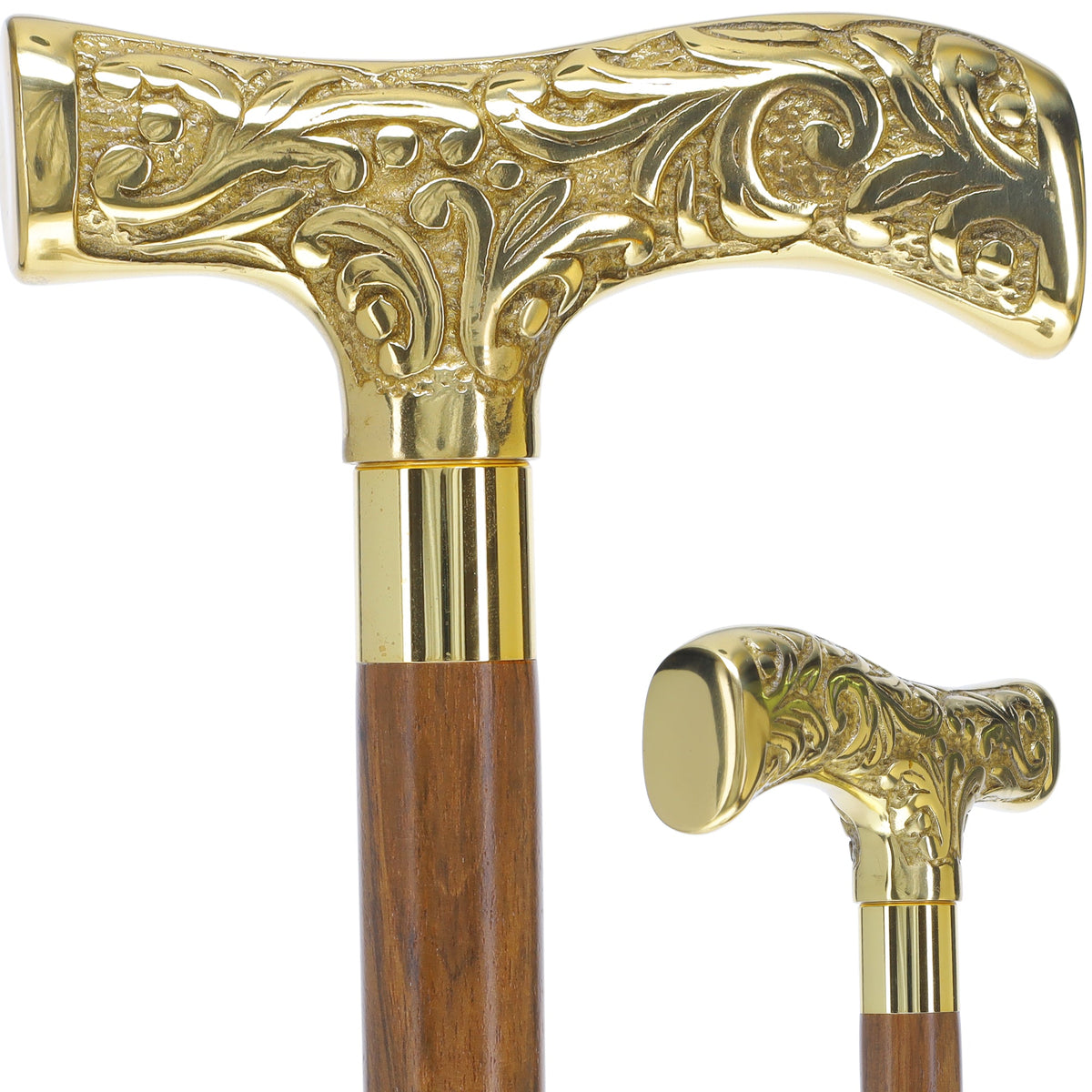 Premium Brass T-shaped Handle Walking Cane: Custom Shaft & Collar Brass Walking Canes - Tophatter Daily Deals