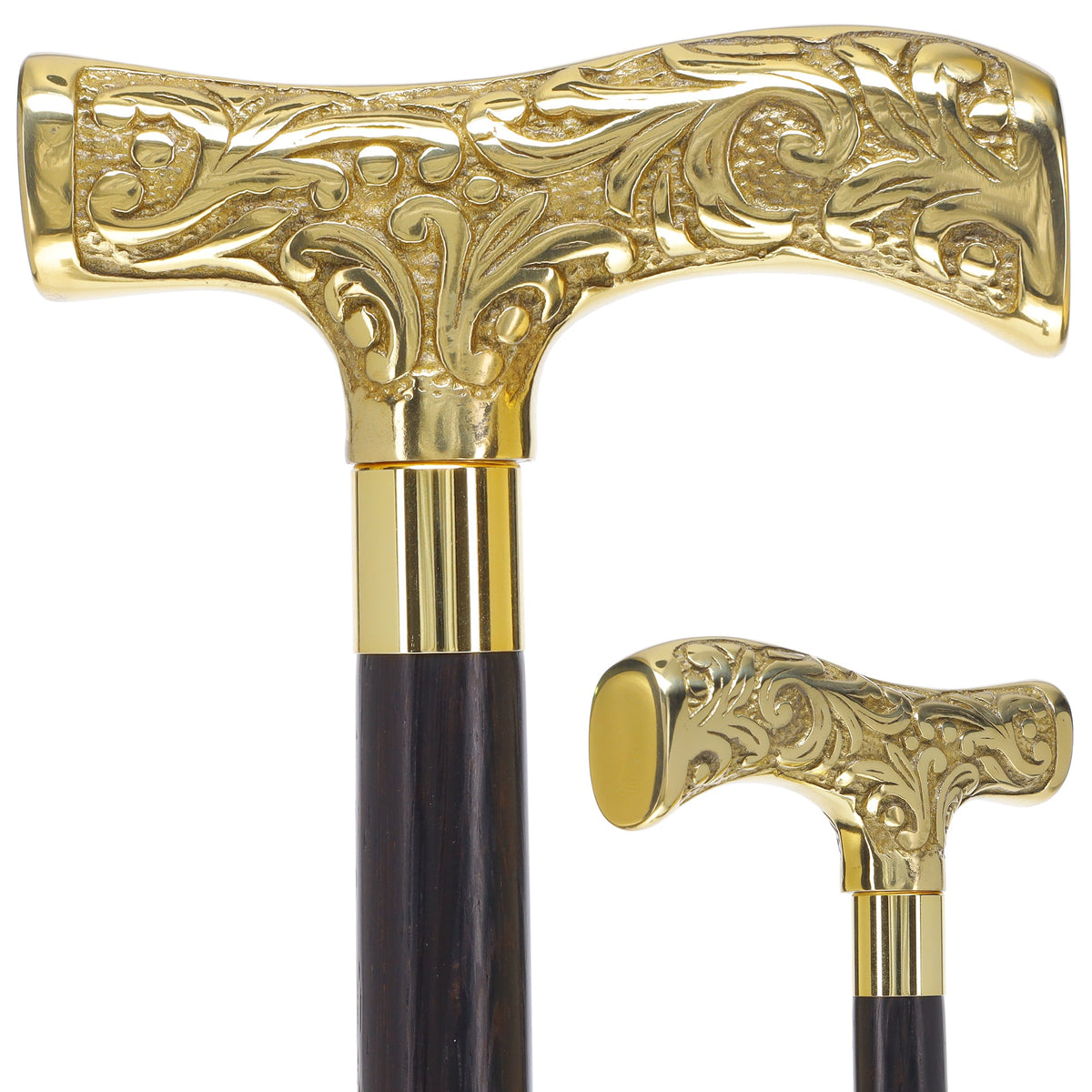 Premium Brass T-shaped Handle Walking Cane: Custom Shaft & Collar Brass Walking Canes - Tophatter Daily Deals