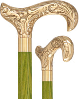 Premium Brass Derby Handle Cane: Stained Custom Color Shaft Green Brass Walking Canes - Tophatter Daily Deals