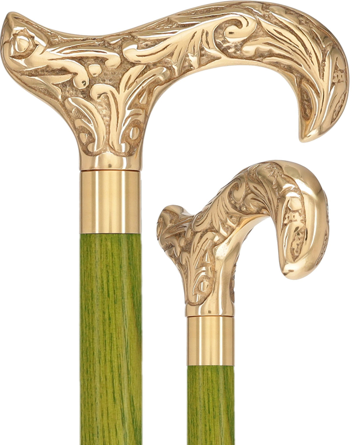 Premium Brass Derby Handle Cane: Stained Custom Color Shaft Green Brass Walking Canes - Tophatter Daily Deals