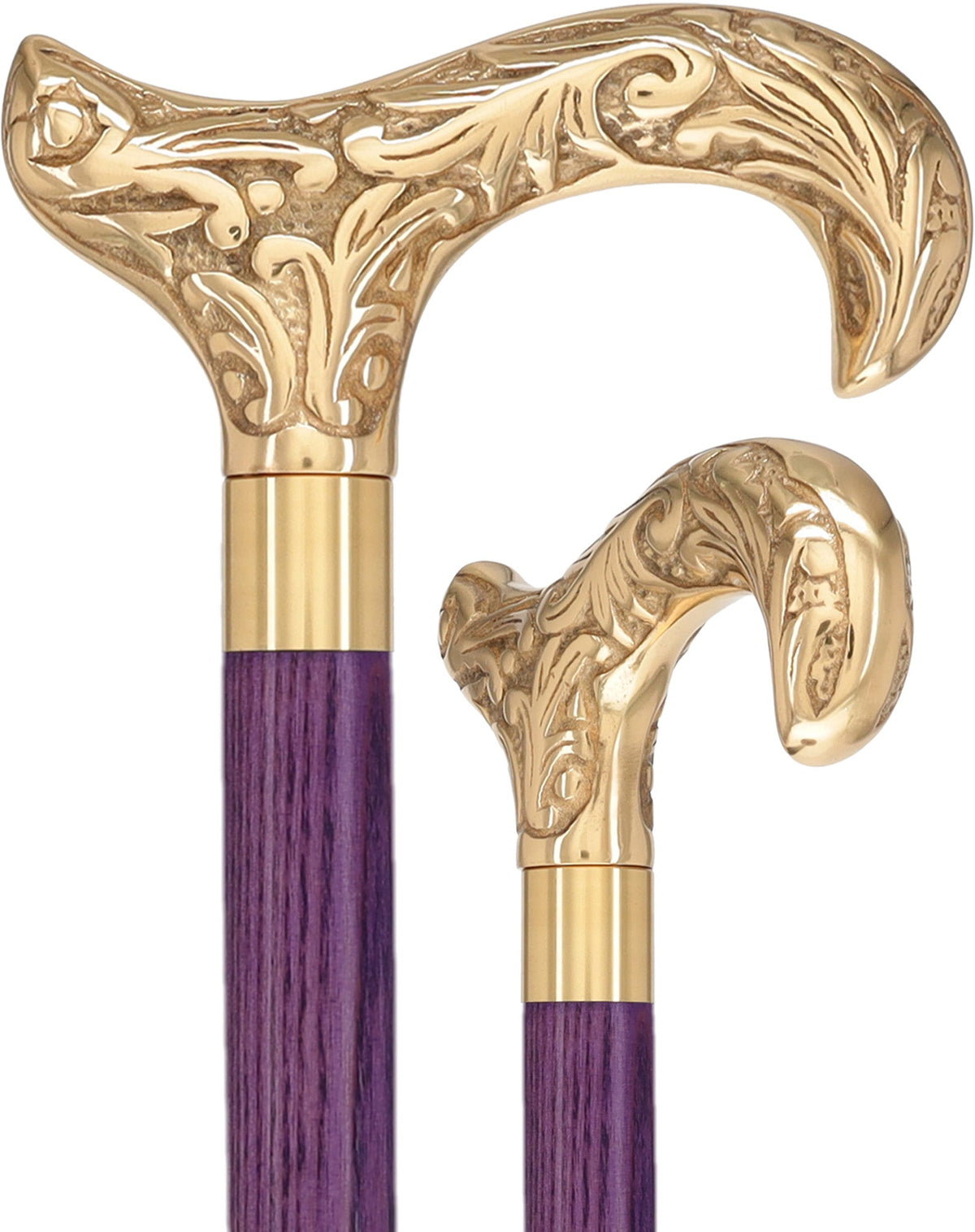 Premium Brass Derby Handle Cane: Stained Custom Color Shaft Purple Brass Walking Canes - Tophatter Daily Deals