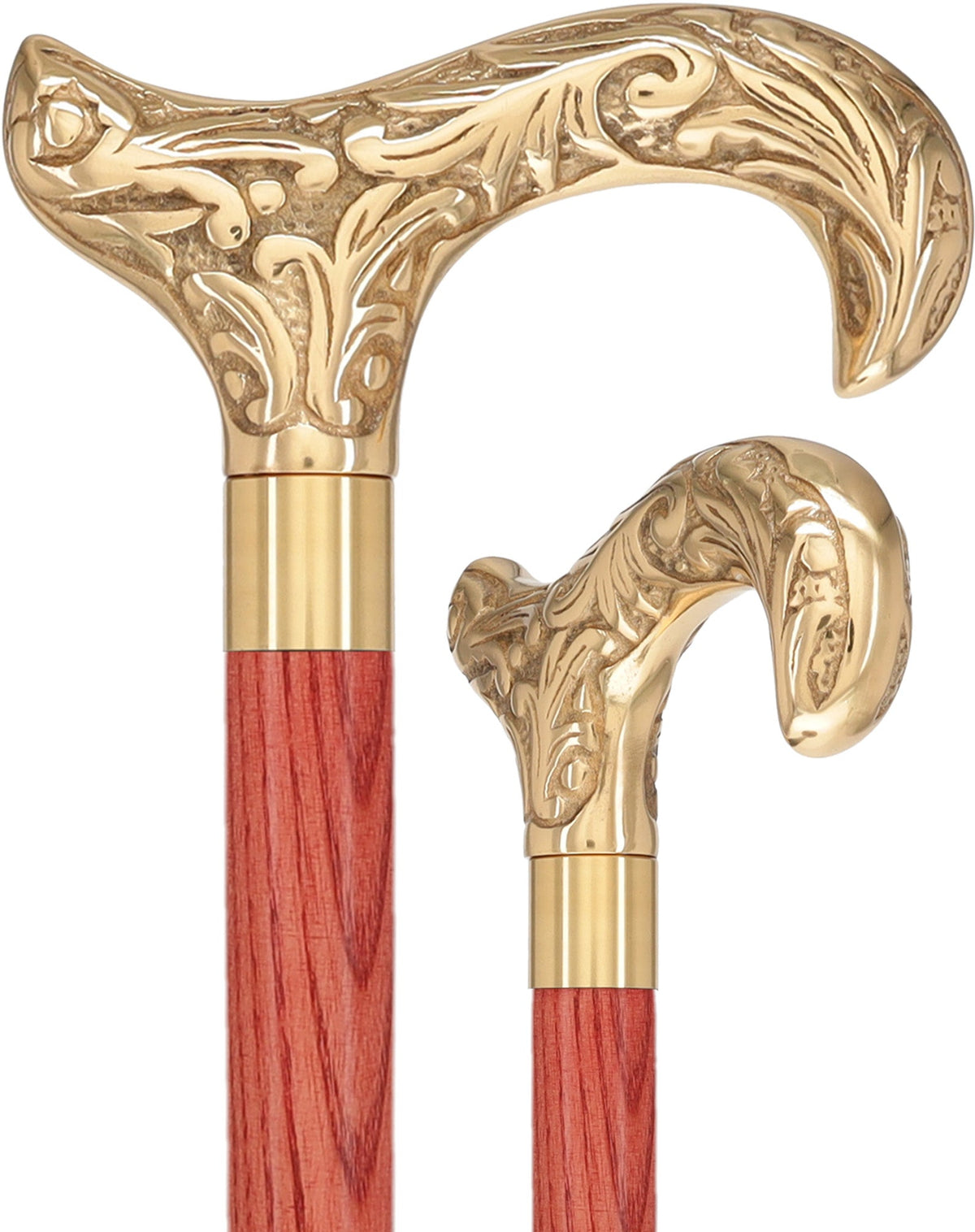 Premium Brass Derby Handle Cane: Stained Custom Color Shaft Red Brass Walking Canes - Tophatter Daily Deals