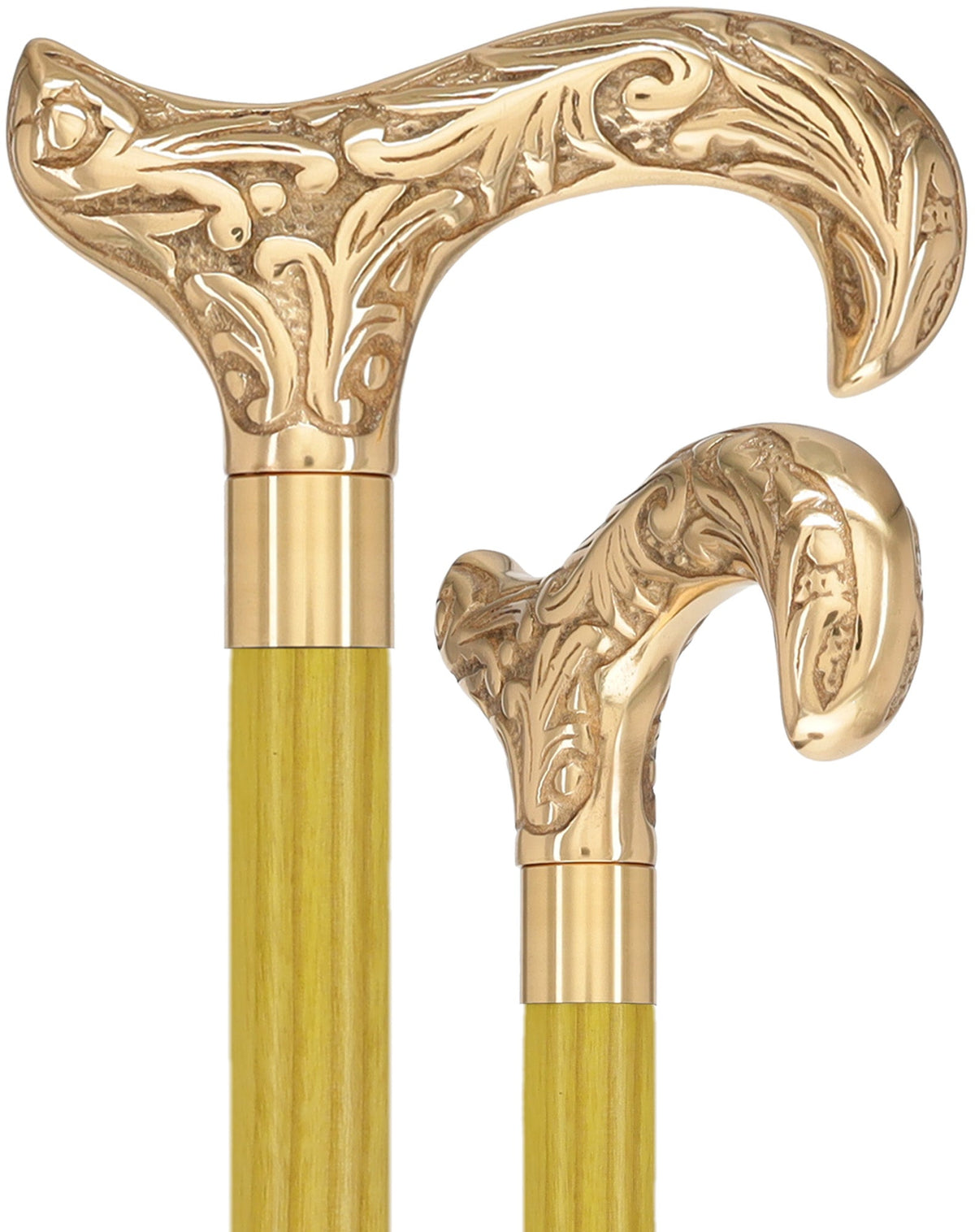 Premium Brass Derby Handle Cane: Stained Custom Color Shaft Yellow Brass Walking Canes - Tophatter Daily Deals