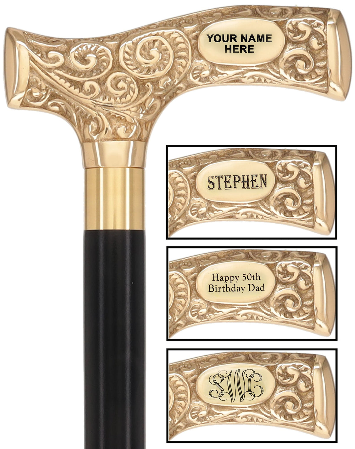 Make It Yours: Premium Brass Cane w/ Personalized Engraving Black Beechwood Walking Cane Engraving - Tophatter Daily Deals