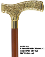 Make It Yours: Premium Brass Cane w/ Personalized Engraving Brown Beechwood Walking Cane Engraving - Tophatter Daily Deals