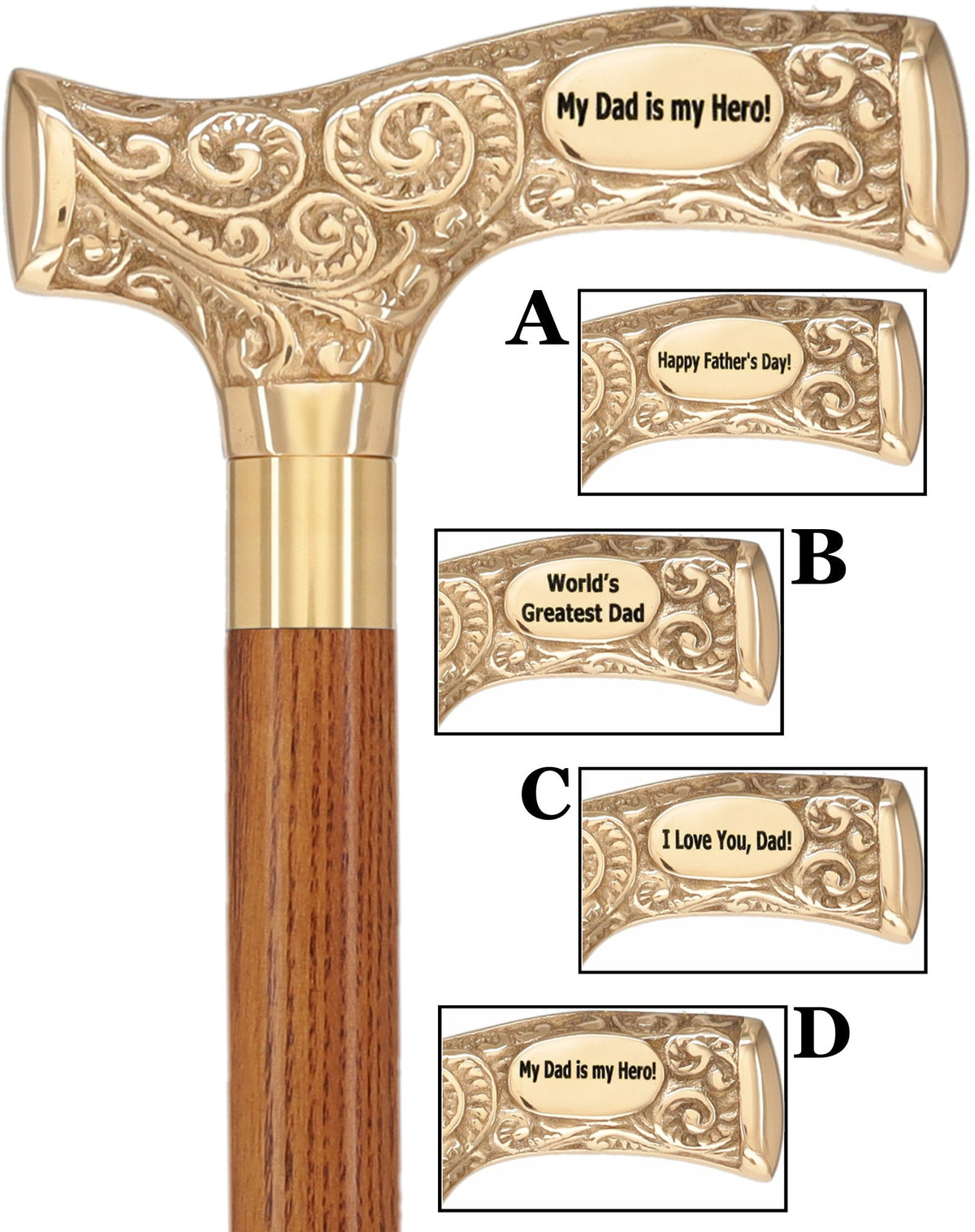 Father's Day Engraved Premium Brass Fritz Handle Walking Cane Ash (Brown Espresso) (+$7.00) Walking Cane Engraving - Tophatter Daily Deals