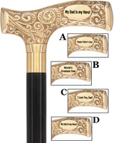 Father's Day Engraved Premium Brass Fritz Handle Walking Cane Black Beechwood Walking Cane Engraving - Tophatter Daily Deals