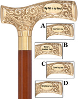 Father's Day Engraved Premium Brass Fritz Handle Walking Cane Brown Beechwood Walking Cane Engraving - Tophatter Daily Deals