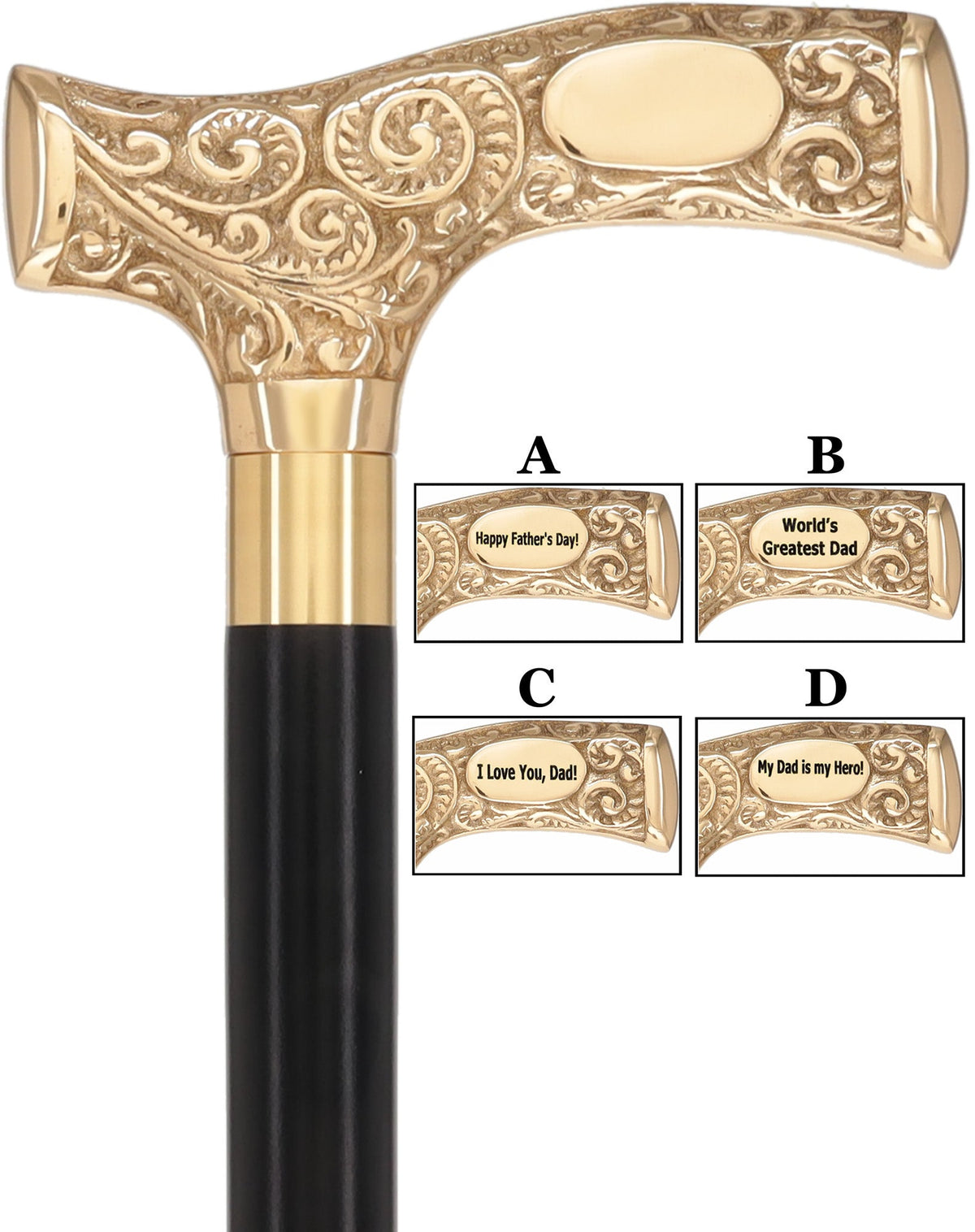 Father's Day Engraved Premium Brass Fritz Handle Walking Cane Walking Cane Engraving - Tophatter Daily Deals
