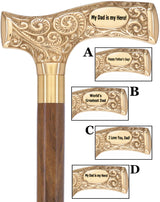 Father's Day Engraved Premium Brass Fritz Handle Walking Cane Genuine Ovangkol (+$19.00) Walking Cane Engraving - Tophatter Daily Deals