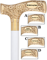 Father's Day Engraved Premium Brass Fritz Handle Walking Cane White Beechwood Walking Cane Engraving - Tophatter Daily Deals