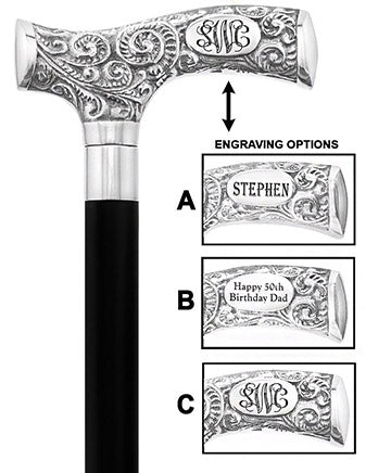 Make It Yours: Premium Chrome Cane w/ Personalized Engraving Walking Cane Engraving - Tophatter Daily Deals