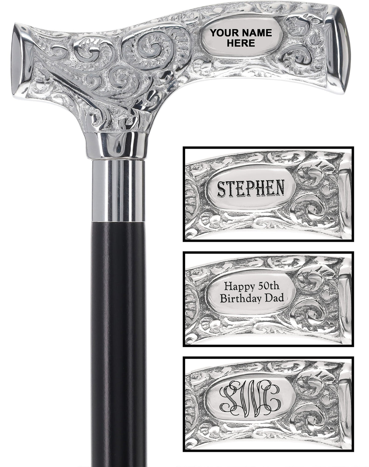 Make It Yours: Premium Chrome Cane w/ Personalized Engraving Walking Cane Engraving - Tophatter Daily Deals