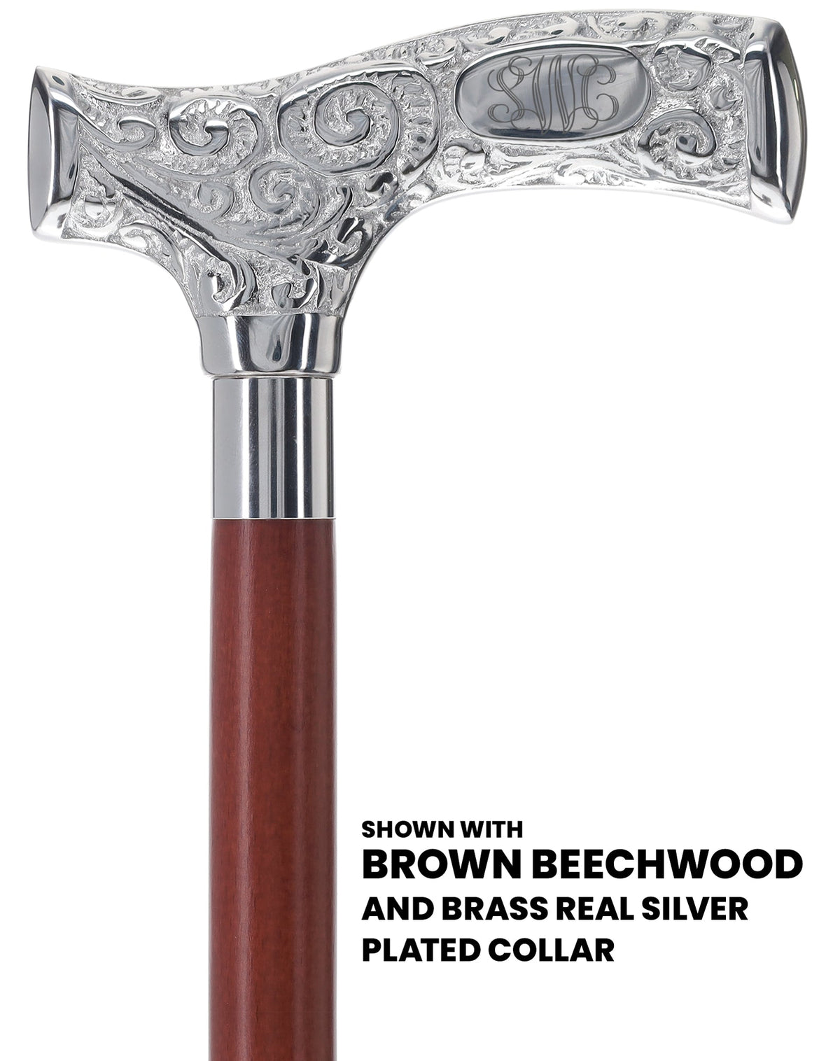 Make It Yours: Premium Chrome Cane w/ Personalized Engraving Brown Beechwood Walking Cane Engraving - Tophatter Daily Deals