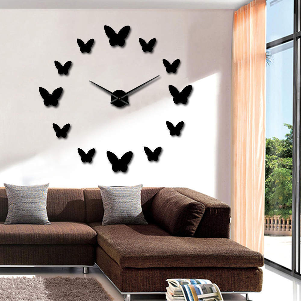 3D Mirror Wall Clock Butterfly Living Room Bedroom Home Decor Big Clock Time 0 - Tophatter Daily Deals