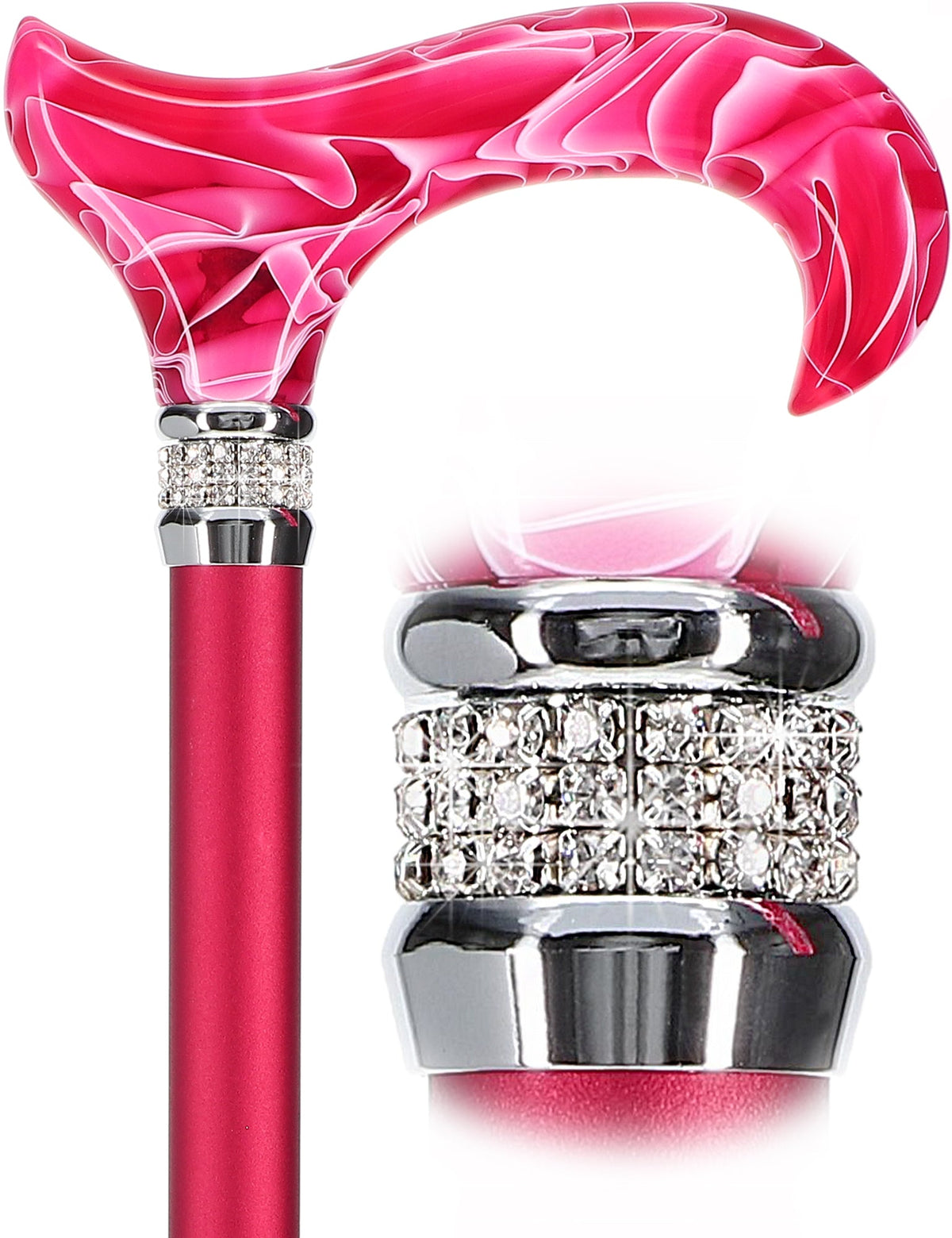 Vibrant Hot Pink Pearlz Rhinestone Orthopedic Derby Cane Pearl Swirl Lucite Designer Walking Canes - Tophatter Daily Deals