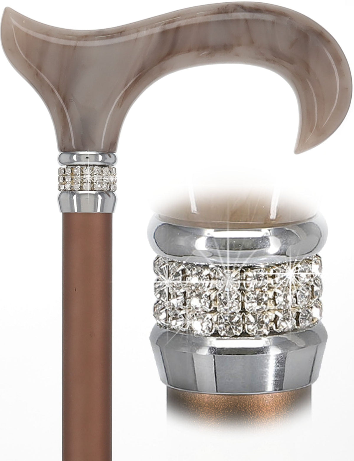 Mocha Rhinestone Pearlz Adjustable Orthopedic Derby Cane No Adjustable Walking Canes - Tophatter Daily Deals