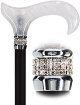 Black & White Pearlz Rhinestone Orthopedic Derby Cane No Pearl Swirl Lucite Designer Walking Canes - Tophatter Daily Deals