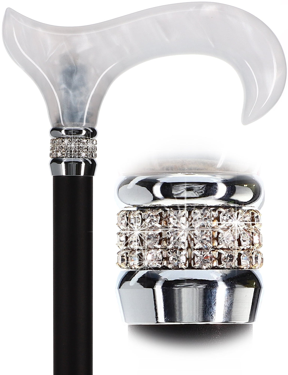 Black & White Pearlz Rhinestone Orthopedic Derby Cane No Pearl Swirl Lucite Designer Walking Canes - Tophatter Daily Deals