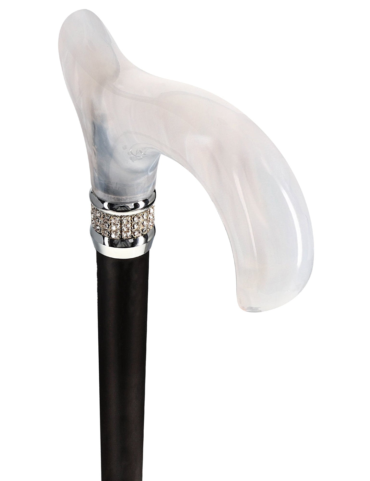 Black & White Pearlz Rhinestone Orthopedic Derby Cane Pearl Swirl Lucite Designer Walking Canes - Tophatter Daily Deals