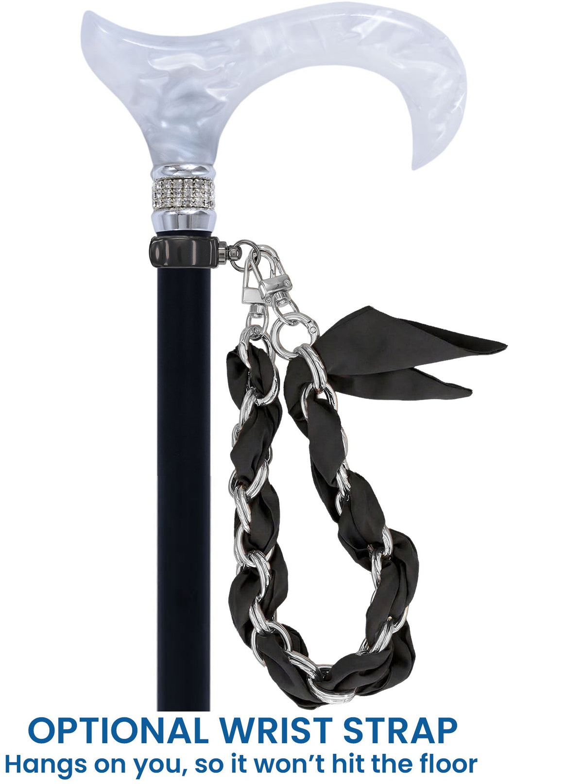 Black & White Pearlz Rhinestone Orthopedic Derby Cane Yes Pearl Swirl Lucite Designer Walking Canes - Tophatter Daily Deals