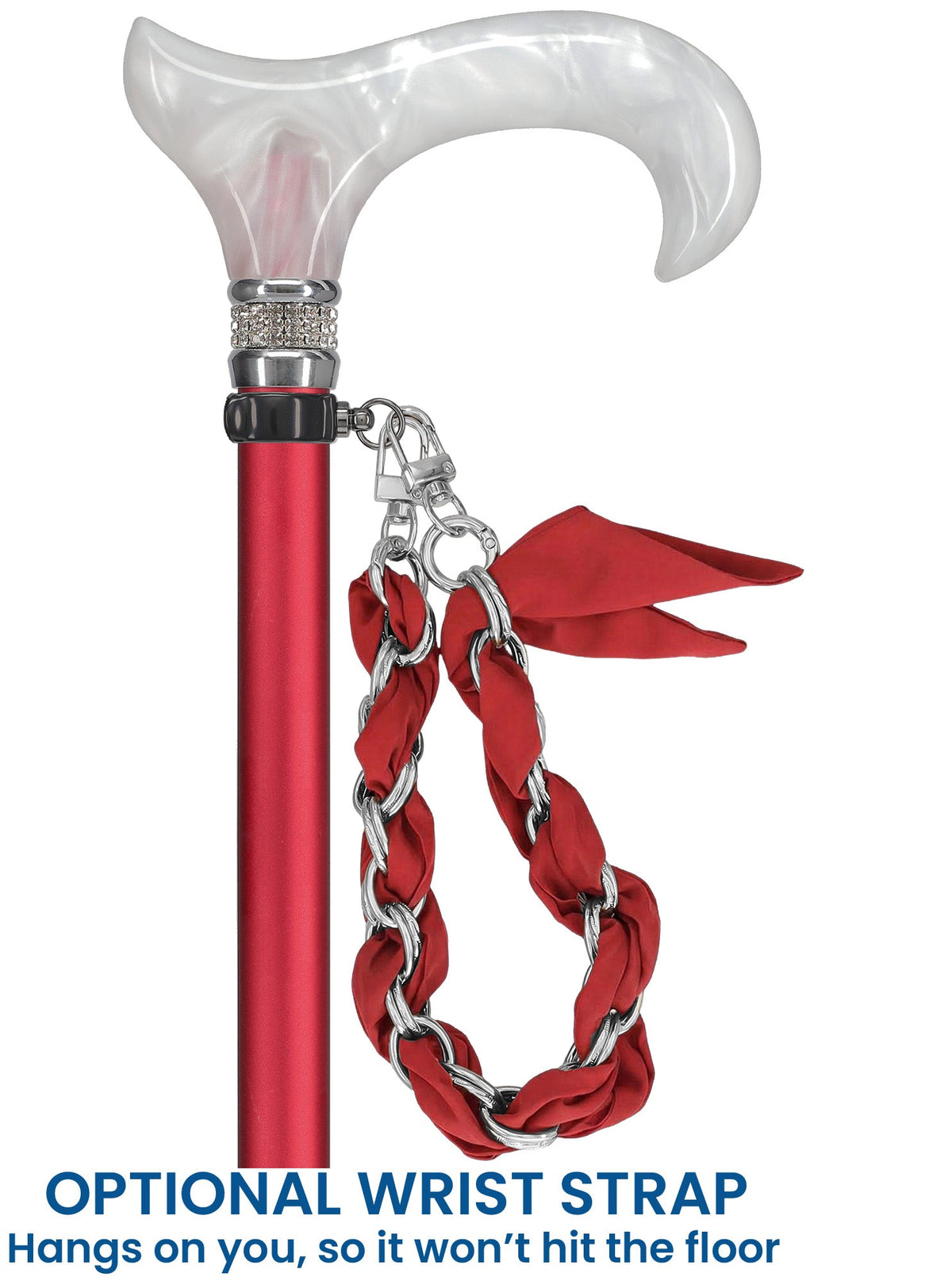 Crimson Red Pearlz Rhinestone Adjustable Orthopedic Derby Cane Yes Pearl Swirl Lucite Designer Walking Canes - Tophatter Daily Deals