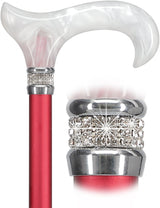 Crimson Red Pearlz Rhinestone Adjustable Orthopedic Derby Cane No Pearl Swirl Lucite Designer Walking Canes - Tophatter Daily Deals