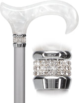 Platinum Pearlz with White Swirl Orthopedic Derby Cane Pearl Swirl Lucite Designer Walking Canes - Tophatter Daily Deals