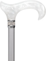 Platinum Pearlz with White Swirl Orthopedic Derby Cane Pearl Swirl Lucite Designer Walking Canes - Tophatter Daily Deals