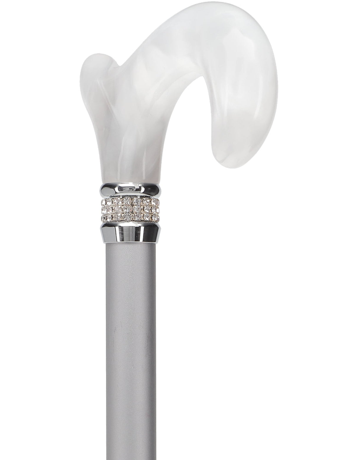 Platinum Pearlz with White Swirl Orthopedic Derby Cane Pearl Swirl Lucite Designer Walking Canes - Tophatter Daily Deals