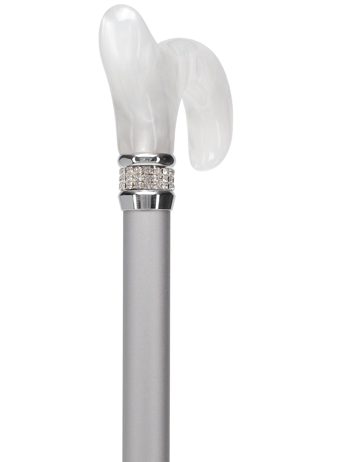 Platinum Pearlz with White Swirl Orthopedic Derby Cane Pearl Swirl Lucite Designer Walking Canes - Tophatter Daily Deals