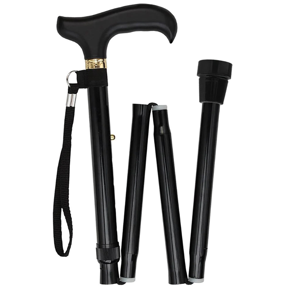 Black: Adjustable Folding Derby Walking Cane Wooden Handle Folding Canes - Tophatter Daily Deals