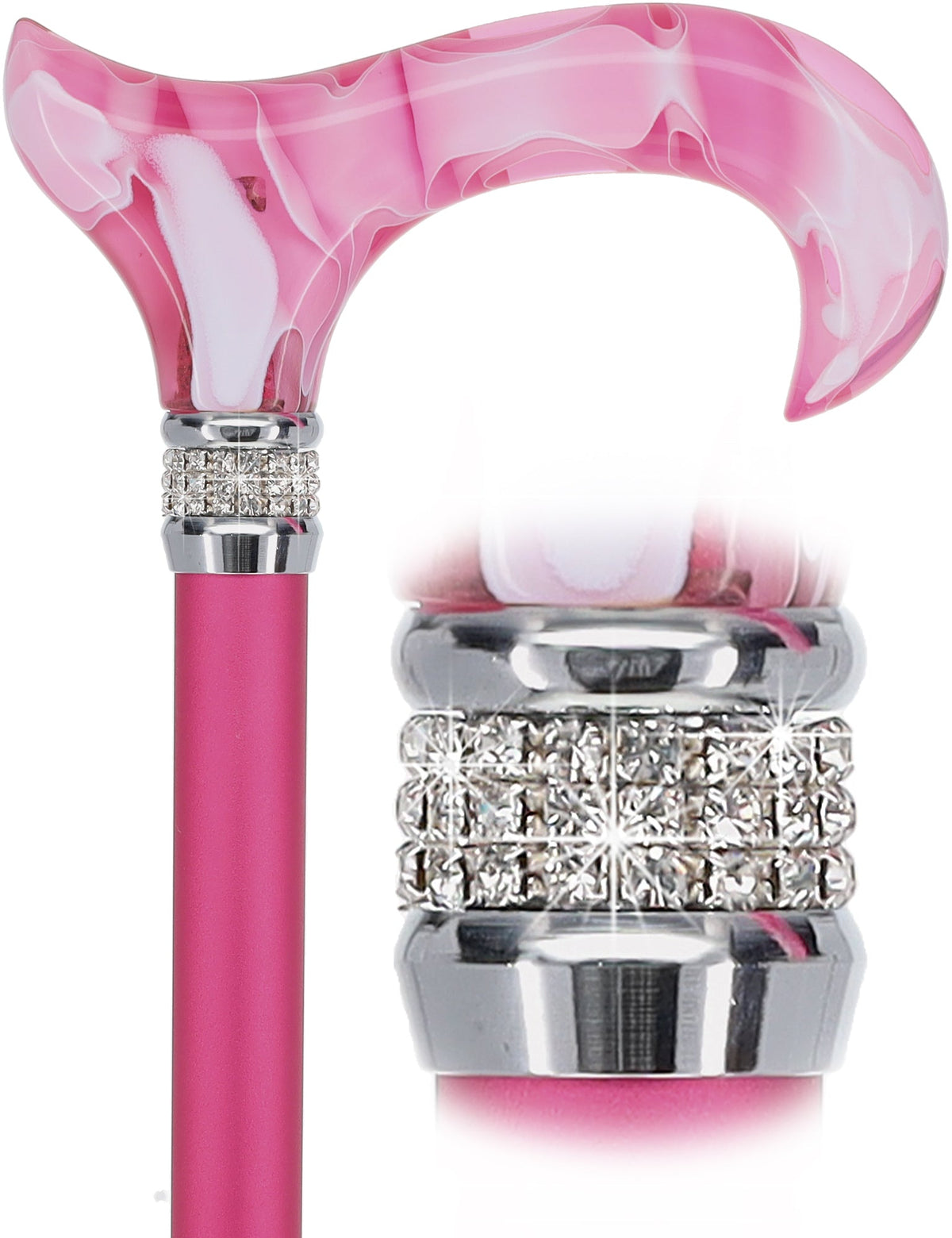 Chic Pink Pearlz Rhinestone Adjustable Orthopedic Derby Cane No Pearl Swirl Lucite Designer Walking Canes - Tophatter Daily Deals