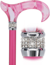 Chic Pink Pearlz Rhinestone Adjustable Orthopedic Derby Cane No Pearl Swirl Lucite Designer Walking Canes - Tophatter Daily Deals