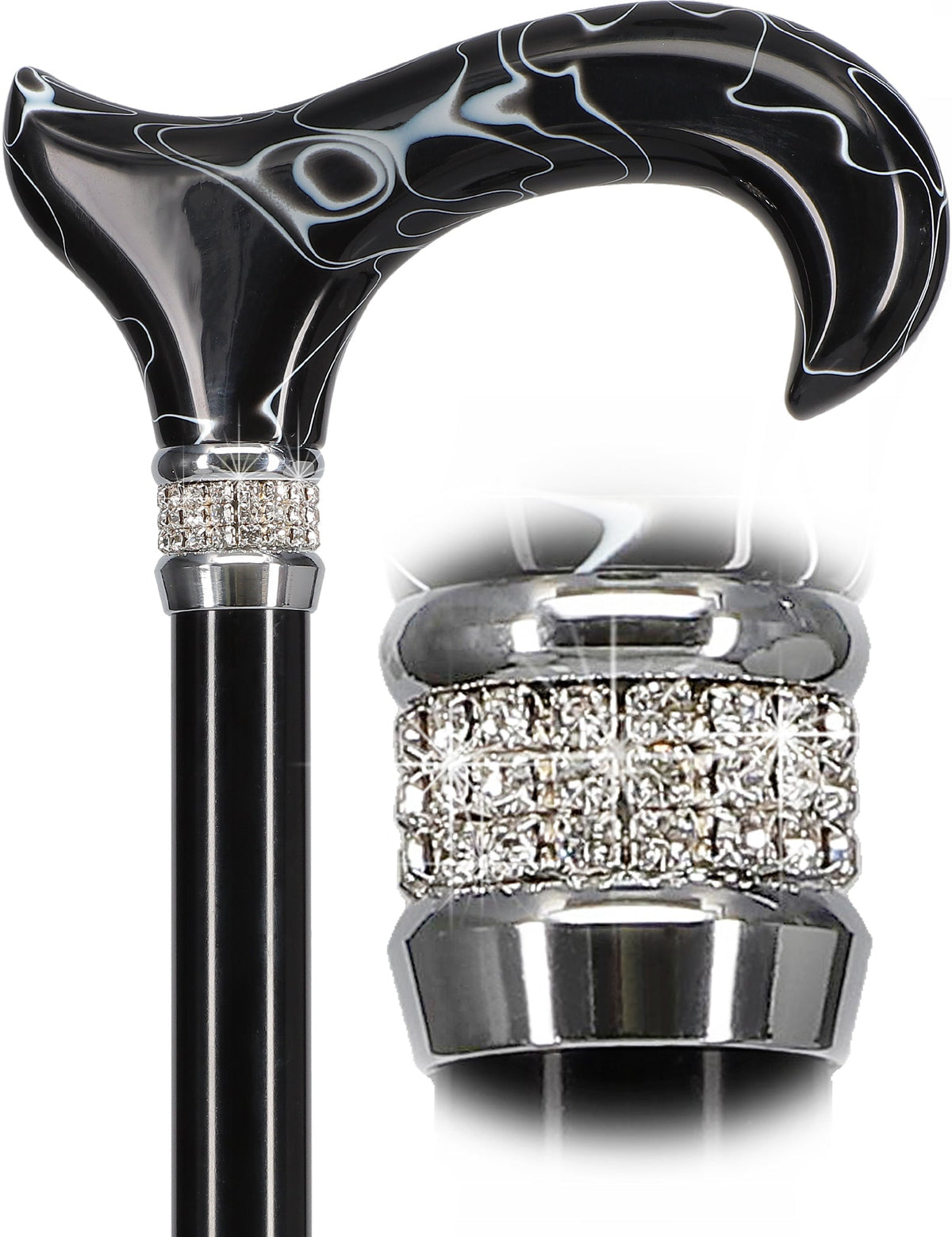 Black Pearlz with Rhinestone Collar Orthopedic Derby Cane No Pearl Swirl Lucite Designer Walking Canes - Tophatter Daily Deals