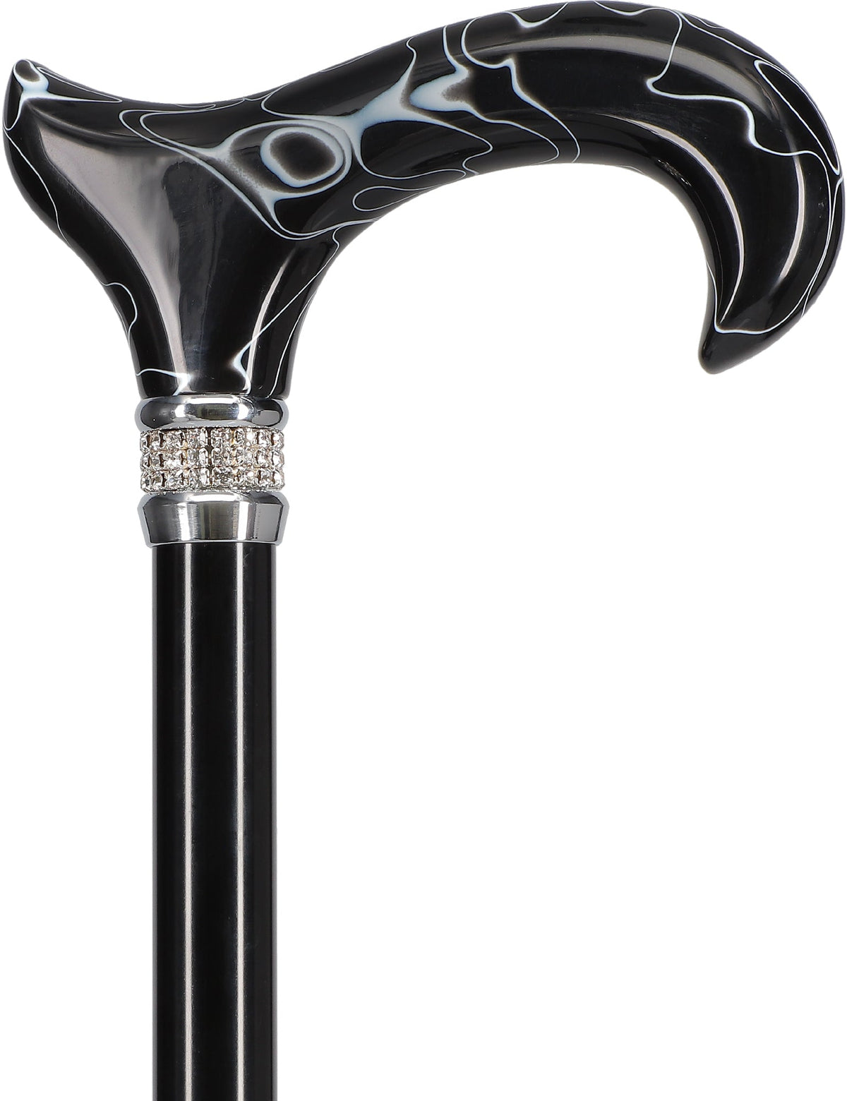 Black Pearlz with Rhinestone Collar Orthopedic Derby Cane Pearl Swirl Lucite Designer Walking Canes - Tophatter Daily Deals