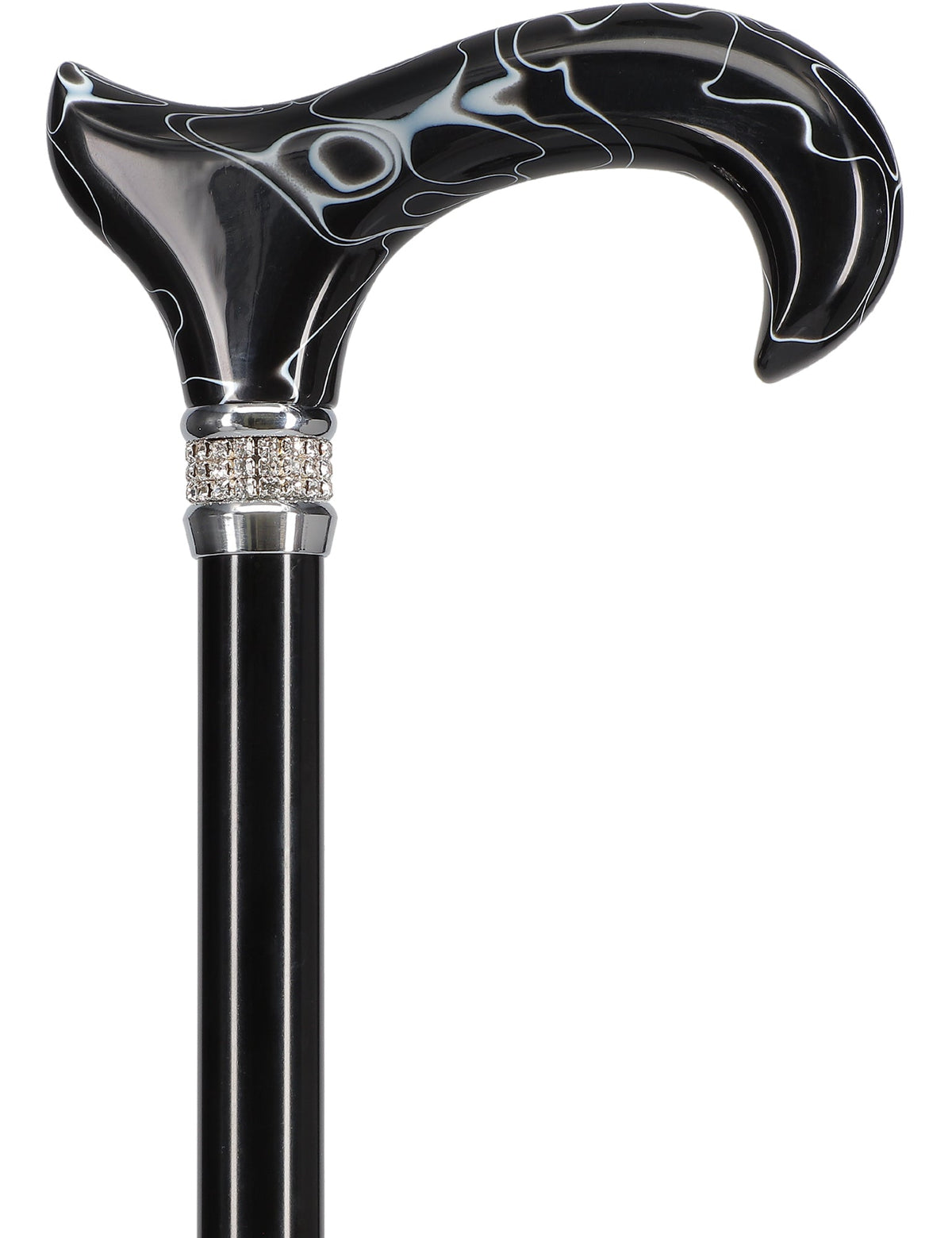 Black Pearlz with Rhinestone Collar Orthopedic Derby Cane Pearl Swirl Lucite Designer Walking Canes - Tophatter Daily Deals