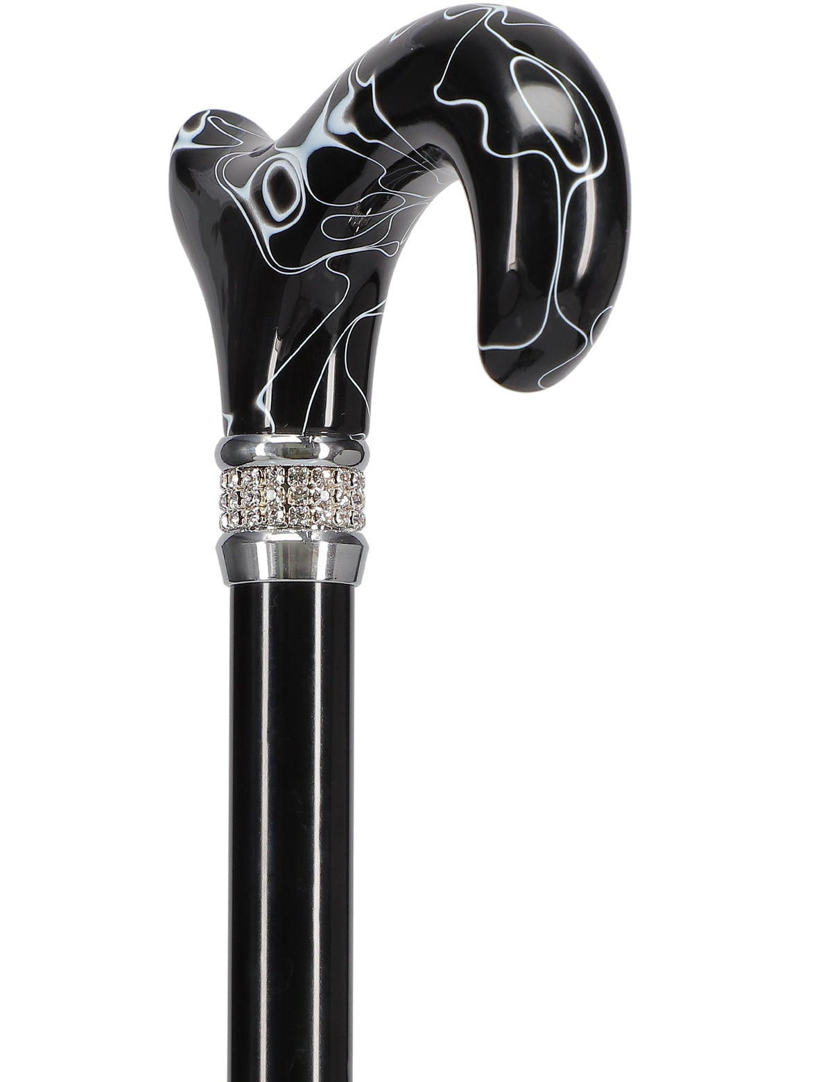 Black Pearlz with Rhinestone Collar Orthopedic Derby Cane Pearl Swirl Lucite Designer Walking Canes - Tophatter Daily Deals