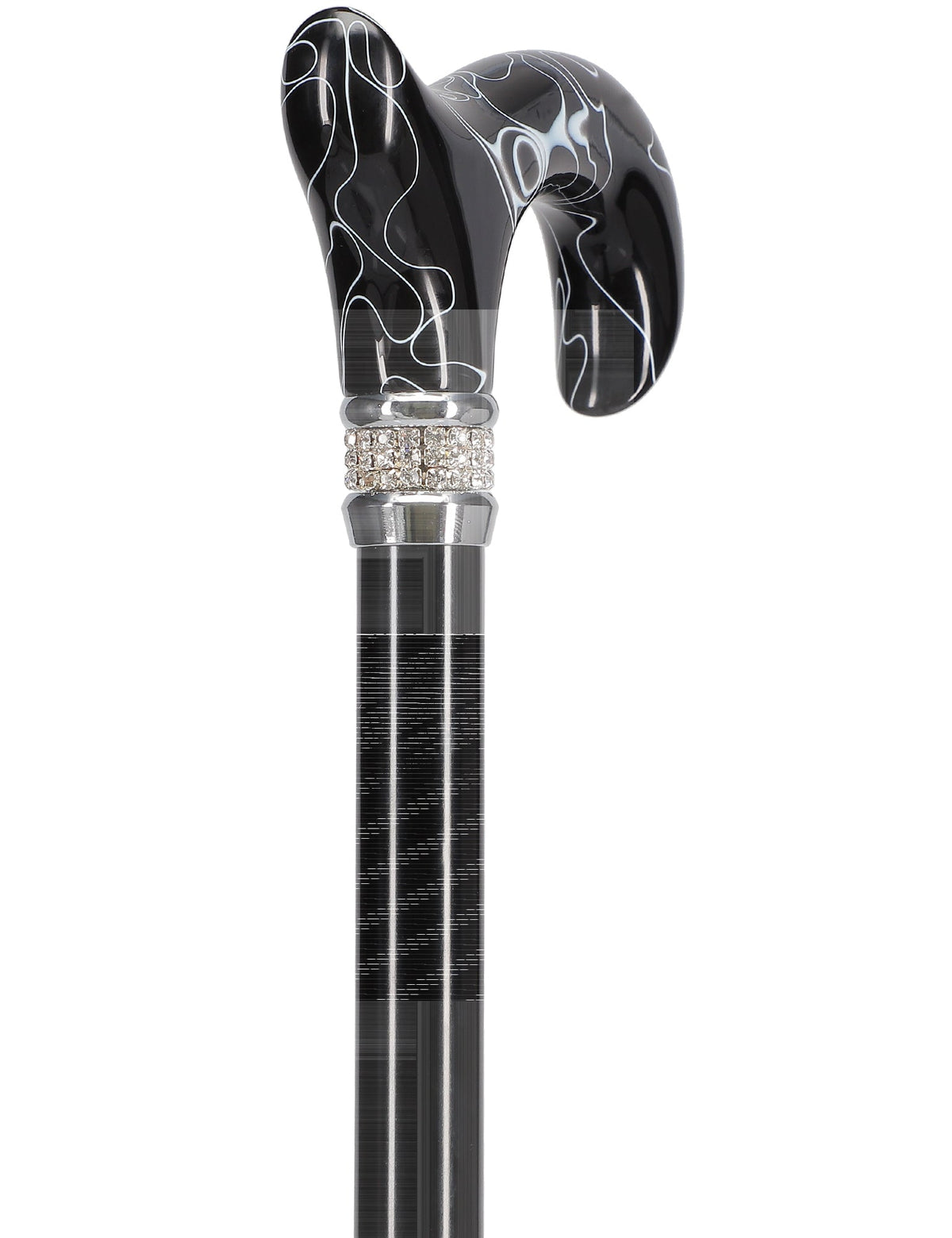 Black Pearlz with Rhinestone Collar Orthopedic Derby Cane Pearl Swirl Lucite Designer Walking Canes - Tophatter Daily Deals