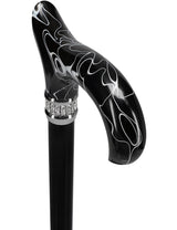 Black Pearlz with Rhinestone Collar Orthopedic Derby Cane Pearl Swirl Lucite Designer Walking Canes - Tophatter Daily Deals