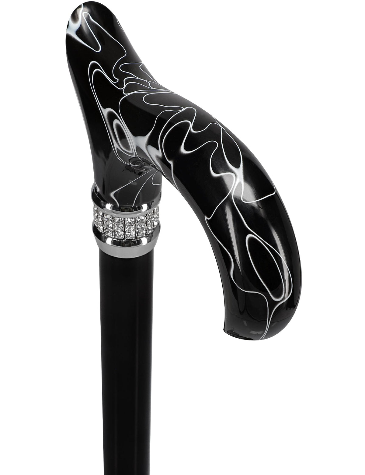 Black Pearlz with Rhinestone Collar Orthopedic Derby Cane Pearl Swirl Lucite Designer Walking Canes - Tophatter Daily Deals