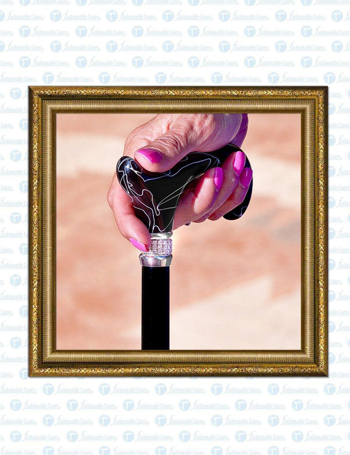 Black Pearlz with Rhinestone Collar Orthopedic Derby Cane Pearl Swirl Lucite Designer Walking Canes - Tophatter Daily Deals