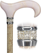 Rich Cream Pearlz Rhinestone Adjustable Orthopedic Derby Cane No Pearl Swirl Lucite Designer Walking Canes - Tophatter Daily Deals