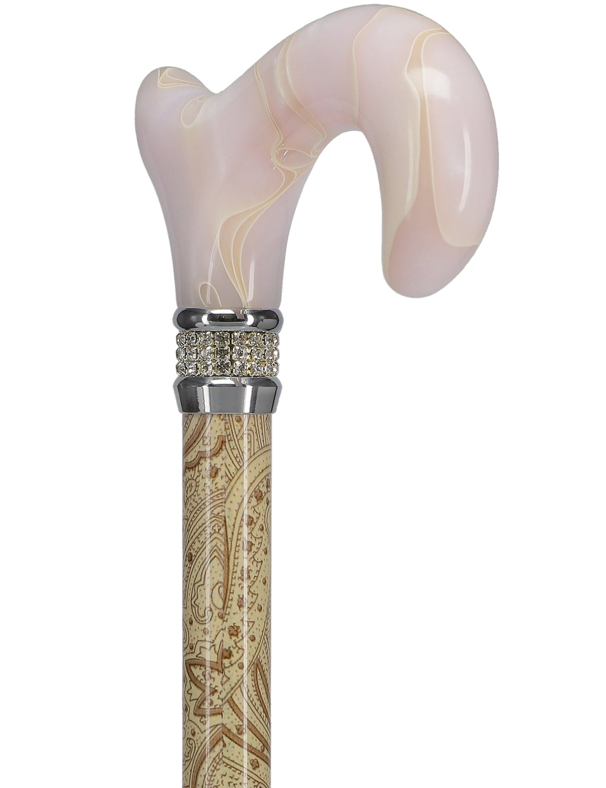 Rich Cream Pearlz Rhinestone Adjustable Orthopedic Derby Cane Pearl Swirl Lucite Designer Walking Canes - Tophatter Daily Deals